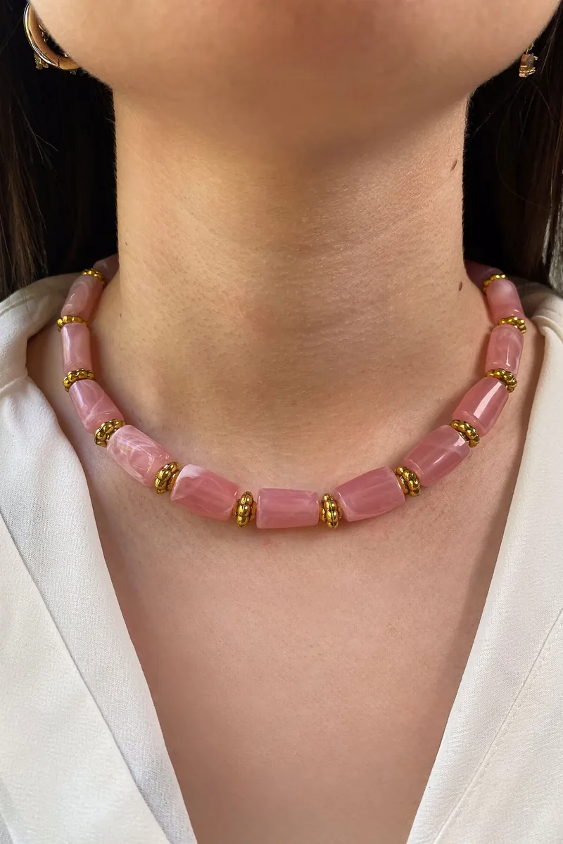 Boru Boncuk Kolye - Pembe - görsel 4