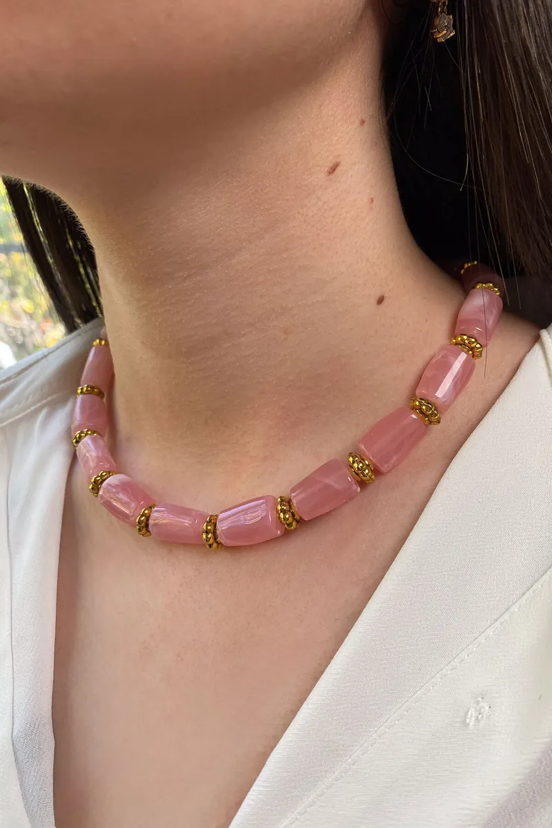 Boru Boncuk Kolye - Pembe - görsel 3