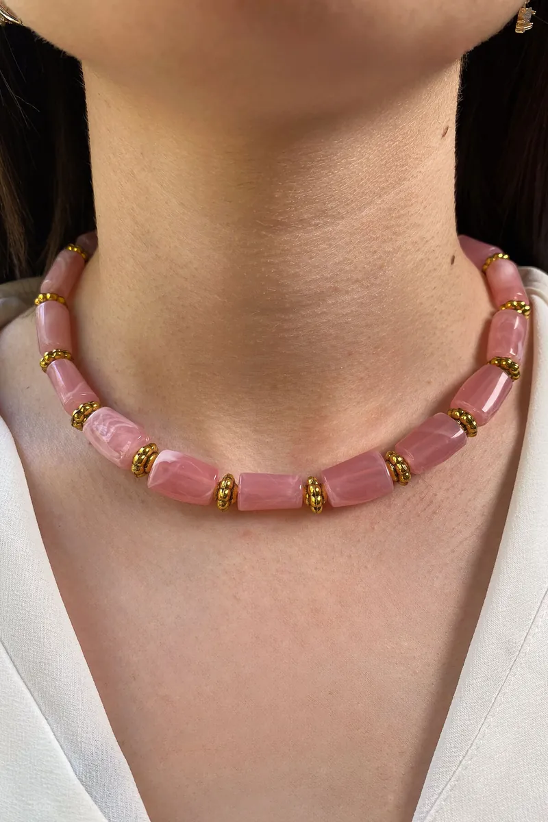 Boru Boncuk Kolye - Pembe