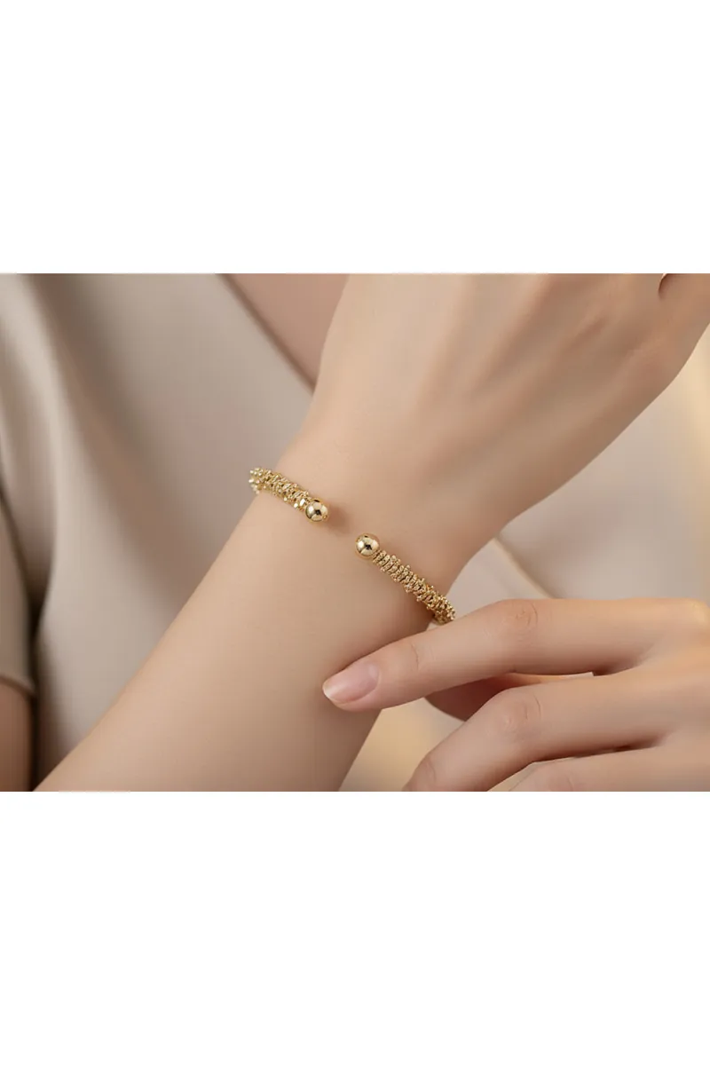 Gold Renk Işıltılı Taş Detaylı Modern Zincir Tasarım Ayarlanabilir Şık Bileklik - görsel 2