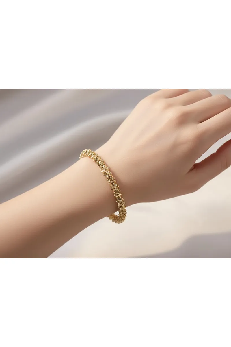 Gold Renk Işıltılı Taş Detaylı Modern Zincir Tasarım Ayarlanabilir Şık Bileklik