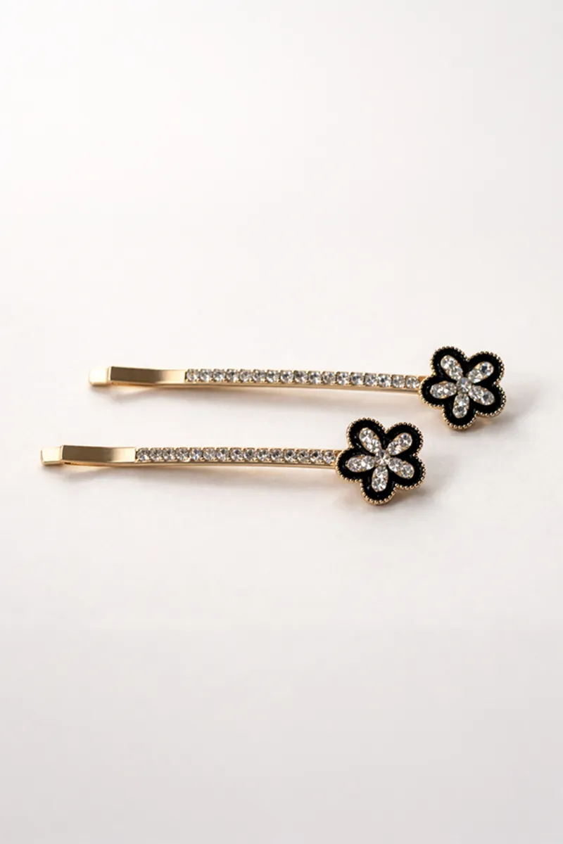 Zirkon Taşlı Gold Metal Yandan Toka 2’li Set – Çiçek Figürlü - görsel 2