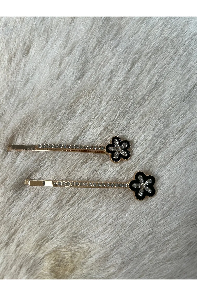 Zirkon Taşlı Gold Metal Yandan Toka 2’li Set – Çiçek Figürlü - görsel 4