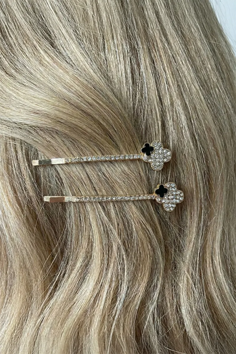 Zirkon Taşlı Gold Metal Yandan Toka 2’li Set – Yonca Figürlü
