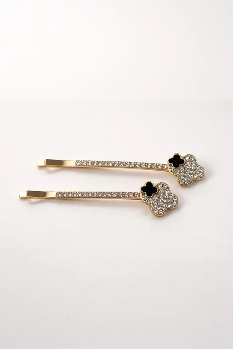 Zirkon Taşlı Gold Metal Yandan Toka 2’li Set – Yonca Figürlü - görsel 2